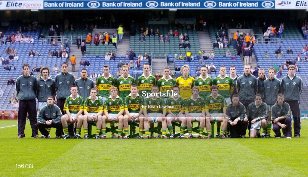 26 September 2004; The Kerry Minor Squad. All-Ireland Minor Football Championship Final, Kerry v Tyrone, Croke Park, Dublin. Picture credit; Brian Lawless / SPORTSFILE *** Local Caption *** Any photograph taken by SPORTSFILE during, or in connection with, the 2004 All-Ireland Minor Football Final which displays GAA logos or contains an image or part of an image of any GAA intellectual property, or, which contains images of a GAA player/players in their playing uniforms, may only be used for editorial and non-advertising purposes.  Use of photographs for advertising, as posters or for purchase separately is strictly prohibited unless prior written approval has been obtained from the Gaelic Athletic Association.