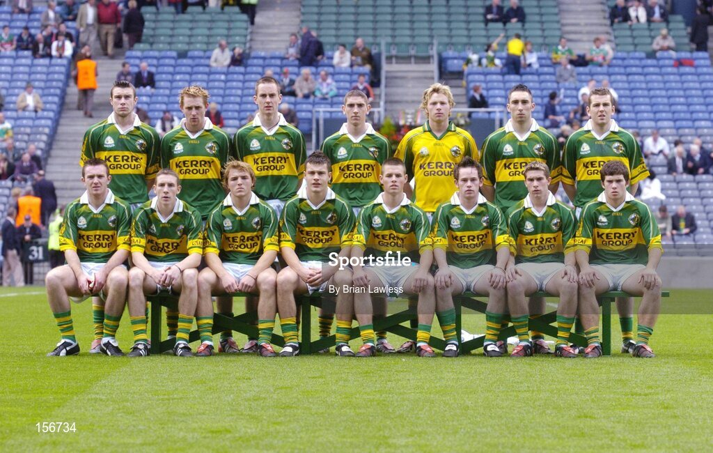 26 September 2004; The Kerry Minor Team. All-Ireland Minor Football Championship Final, Kerry v Tyrone, Croke Park, Dublin. Picture credit; Brian Lawless / SPORTSFILE *** Local Caption *** Any photograph taken by SPORTSFILE during, or in connection with, the 2004 All-Ireland Minor Football Final which displays GAA logos or contains an image or part of an image of any GAA intellectual property, or, which contains images of a GAA player/players in their playing uniforms, may only be used for editorial and non-advertising purposes.  Use of photographs for advertising, as posters or for purchase separately is strictly prohibited unless prior written approval has been obtained from the Gaelic Athletic Association.