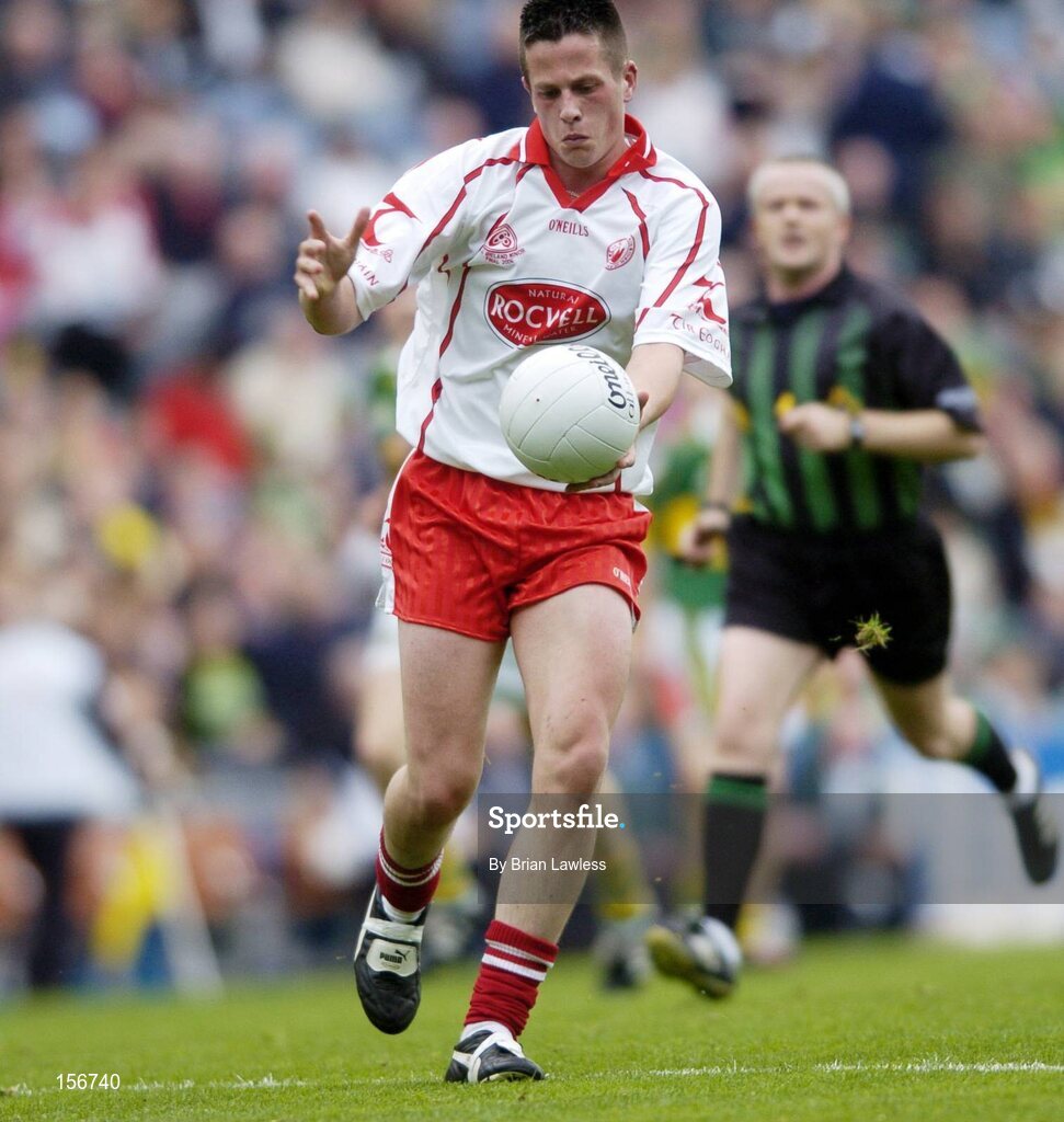 26 September 2004; Shane O'Hagan, Tyrone. All-Ireland Minor Football Championship Final, Kerry v Tyrone, Croke Park, Dublin. Picture credit; Brian Lawless / SPORTSFILE *** Local Caption *** Any photograph taken by SPORTSFILE during, or in connection with, the 2004 All-Ireland Minor Football Final which displays GAA logos or contains an image or part of an image of any GAA intellectual property, or, which contains images of a GAA player/players in their playing uniforms, may only be used for editorial and non-advertising purposes.  Use of photographs for advertising, as posters or for purchase separately is strictly prohibited unless prior written approval has been obtained from the Gaelic Athletic Association.