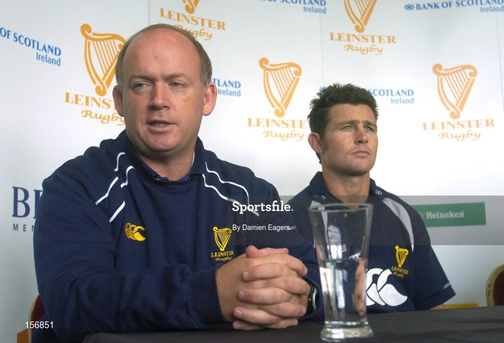 30 September 2004; David Holwell and Leinster coach Declan Kidney, left, at a press conference announcing his signing for Leinster. Old Belvedere, Dublin. Picture credit; Damien Eagers / SPORTSFILE