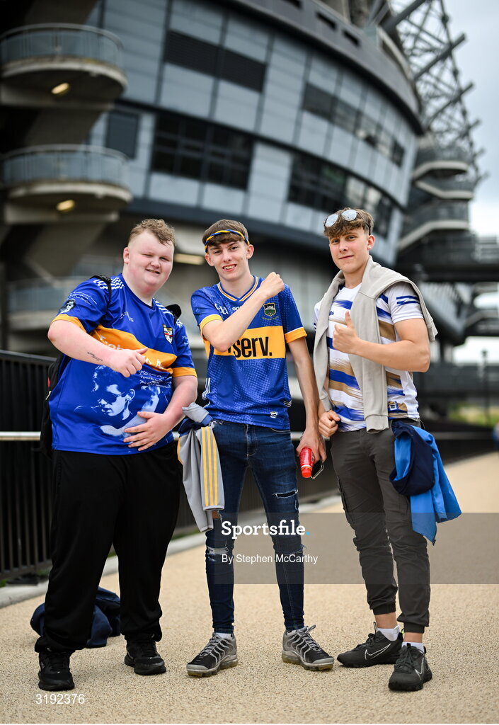 20 July 2025; Tipperary supporters before the GAA Hurling All-Ireland Senior Championship final match between Cork and Tipperary at Croke Park in Dublin. Photo by Stephen McCarthy/Sportsfile