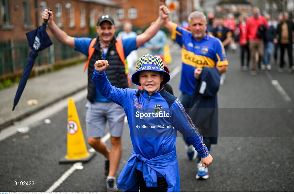 20 July 2025; Tipperary supporters before the GAA Hurling All-Ireland Senior Championship final match between Cork and Tipperary at Croke Park in Dublin. Photo by Stephen McCarthy/Sportsfile