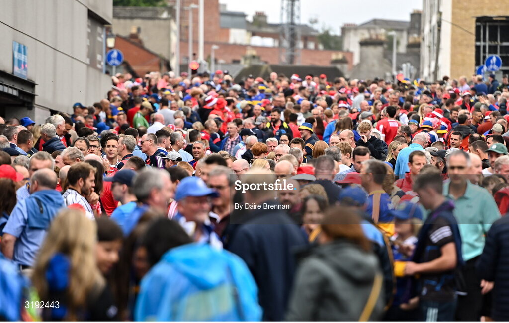 20 July 2025; A general view of the crowd on Jones' Road ahead of the GAA Hurling All-Ireland Senior Championship final match between Cork and Tipperary at Croke Park in Dublin. Photo by Daire Brennan/Sportsfile