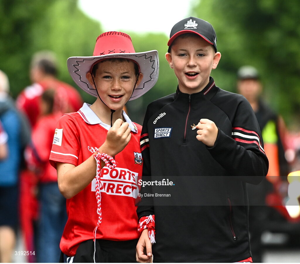 20 July 2025; Cork supporters Adam, left, and Daniel Crowley, from Glanmire, Co Cork, ahead of the GAA Hurling All-Ireland Senior Championship final match between Cork and Tipperary at Croke Park in Dublin. Photo by Daire Brennan/Sportsfile