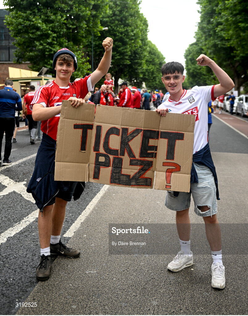 20 July 2025; Cork supporters Rory Lenihan, left, and Cathal Ryan, from Inniscarra, Co Cork, ahead of the GAA Hurling All-Ireland Senior Championship final match between Cork and Tipperary at Croke Park in Dublin. Photo by Daire Brennan/Sportsfile