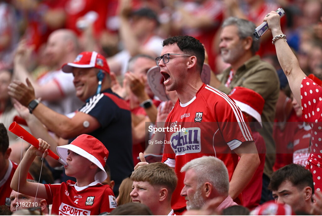 20 July 2025; Cork supporters during the GAA Hurling All-Ireland Senior Championship final match between Cork and Tipperary at Croke Park in Dublin. Photo by Seb Daly/Sportsfile