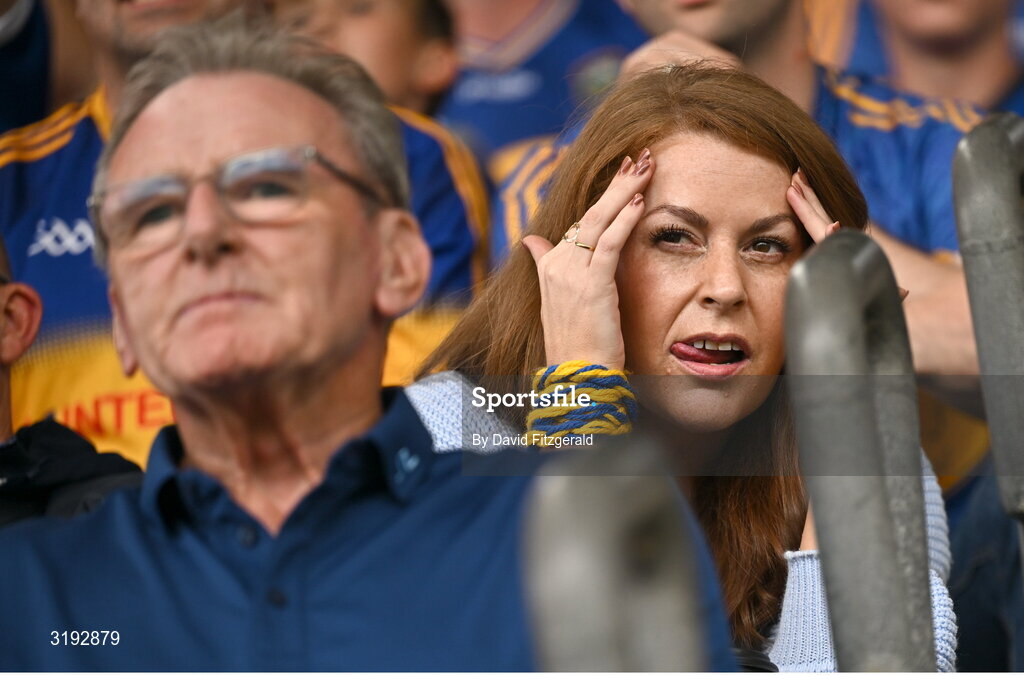 20 July 2025; Tipperary supporters react during the GAA Hurling All-Ireland Senior Championship final match between Cork and Tipperary at Croke Park in Dublin. Photo by David Fitzgerald/Sportsfile