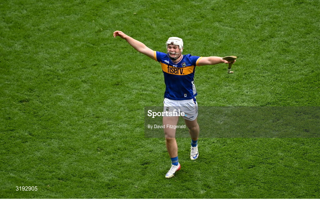 20 July 2025; Seamus Kennedy of Tipperary celebrates at the final whistle of the GAA Hurling All-Ireland Senior Championship final match between Cork and Tipperary at Croke Park in Dublin. Photo by David Fitzgerald/Sportsfile