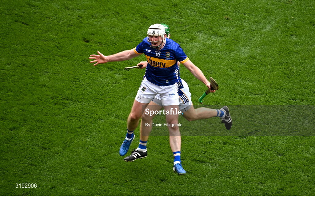 20 July 2025; Seamus Kennedy and Noel McGrath of Tipperary celebrate at the final whistle of the GAA Hurling All-Ireland Senior Championship final match between Cork and Tipperary at Croke Park in Dublin. Photo by David Fitzgerald/Sportsfile