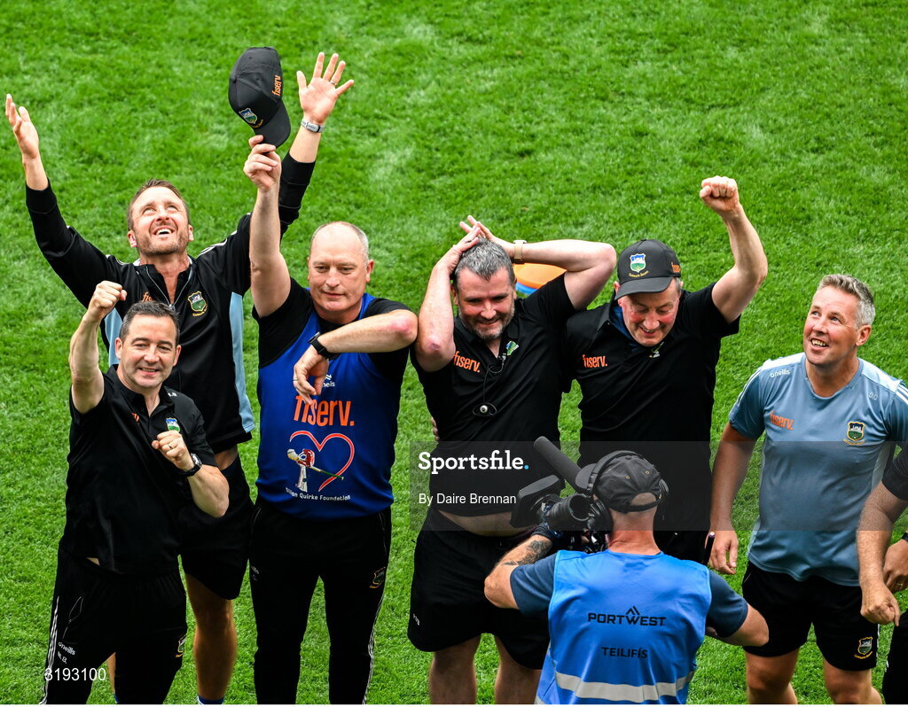20 July 2025; The Tipperary management team watch the presentation from the pitch after the GAA Hurling All-Ireland Senior Championship final match between Cork and Tipperary at Croke Park in Dublin. Photo by Daire Brennan/Sportsfile