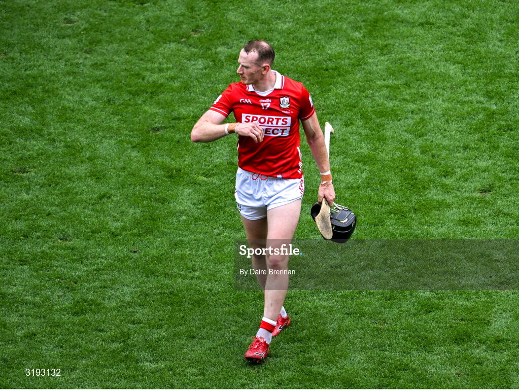 20 July 2025; A dejected Damien Cahalane of Cork after the GAA Hurling All-Ireland Senior Championship final match between Cork and Tipperary at Croke Park in Dublin. Photo by Daire Brennan/Sportsfile