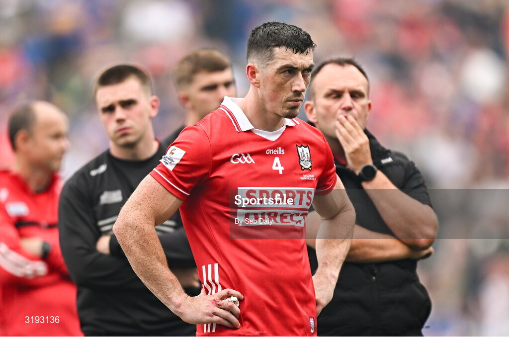 20 July 2025; Seán O'Donoghue of Cork after his side's defeat in the GAA Hurling All-Ireland Senior Championship final match between Cork and Tipperary at Croke Park in Dublin. Photo by Seb Daly/Sportsfile