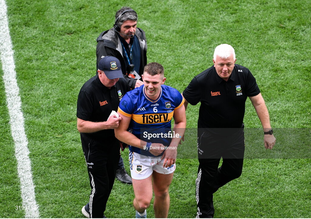 20 July 2025; Ronan Maher of Tipperary makes his way towards the Hogan Stand for the presentation after the GAA Hurling All-Ireland Senior Championship final match between Cork and Tipperary at Croke Park in Dublin. Photo by Daire Brennan/Sportsfile
