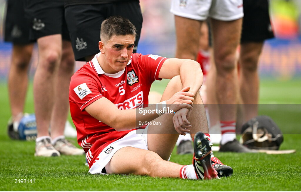 20 July 2025; Ciarán Joyce of Cork after his side's defeat in the GAA Hurling All-Ireland Senior Championship final match between Cork and Tipperary at Croke Park in Dublin. Photo by Seb Daly/Sportsfile