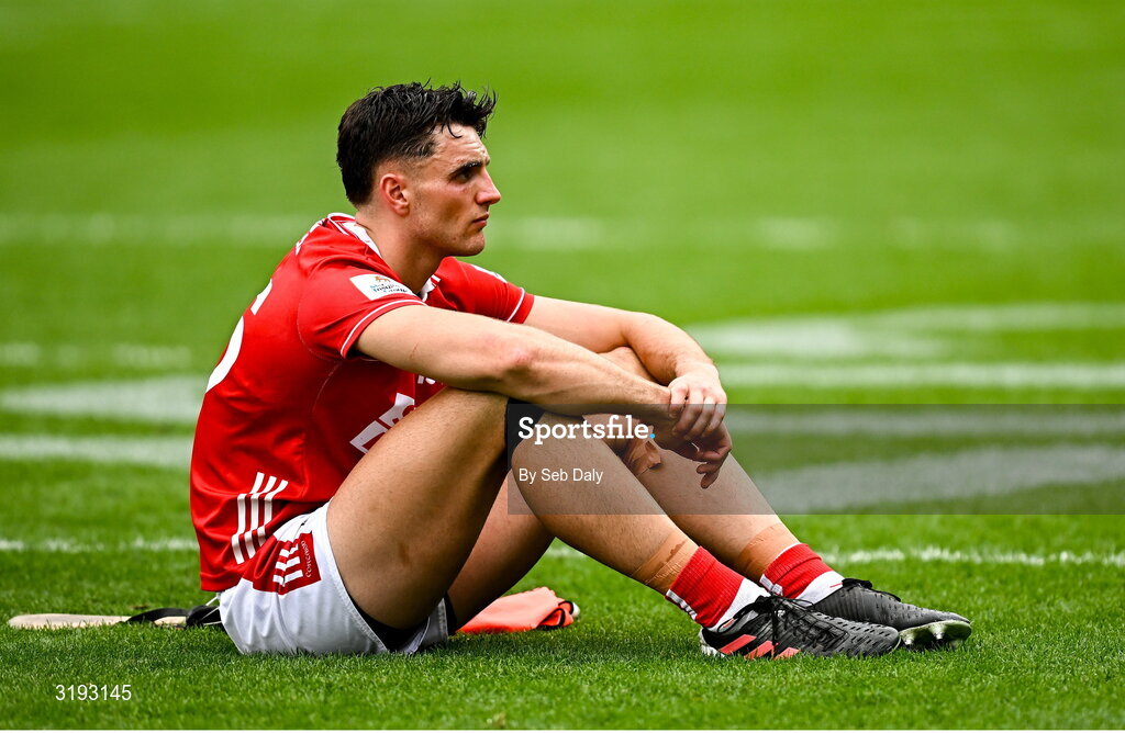 20 July 2025; Brian Hayes of Cork after his side's defeat in the GAA Hurling All-Ireland Senior Championship final match between Cork and Tipperary at Croke Park in Dublin. Photo by Seb Daly/Sportsfile