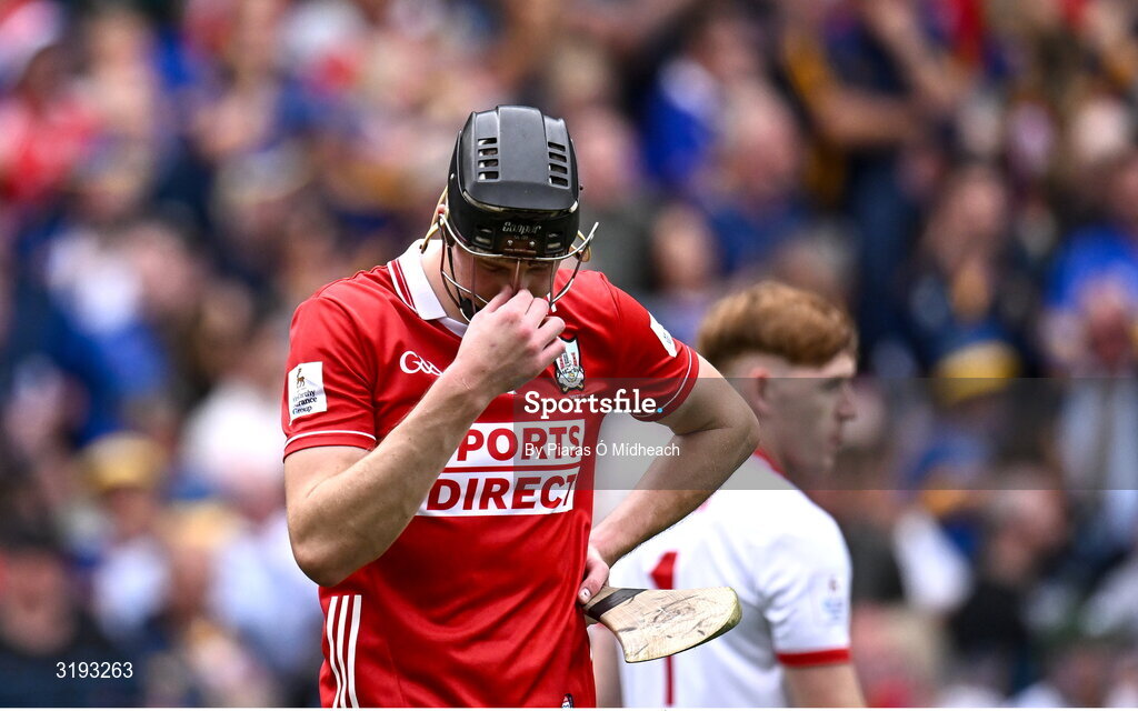 20 July 2025; Cork captain Robert Downey of Cork after his side's defeat in the GAA Hurling All-Ireland Senior Championship final match between Cork and Tipperary at Croke Park in Dublin. Photo by Piaras Ó Mídheach/Sportsfile