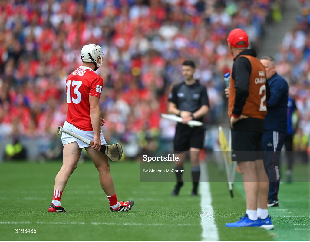 20 July 2025; Patrick Horgan of Cork leaves the pitch in a second half substitution during the GAA Hurling All-Ireland Senior Championship final match between Cork and Tipperary at Croke Park in Dublin. Photo by Stephen McCarthy/Sportsfile