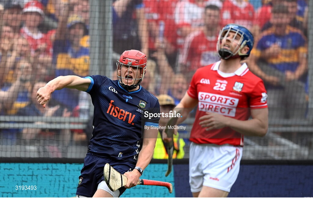 20 July 2025; Tipperary goalkeeper Rhys Shelly celebrates late in the GAA Hurling All-Ireland Senior Championship final match between Cork and Tipperary at Croke Park in Dublin. Photo by Stephen McCarthy/Sportsfile