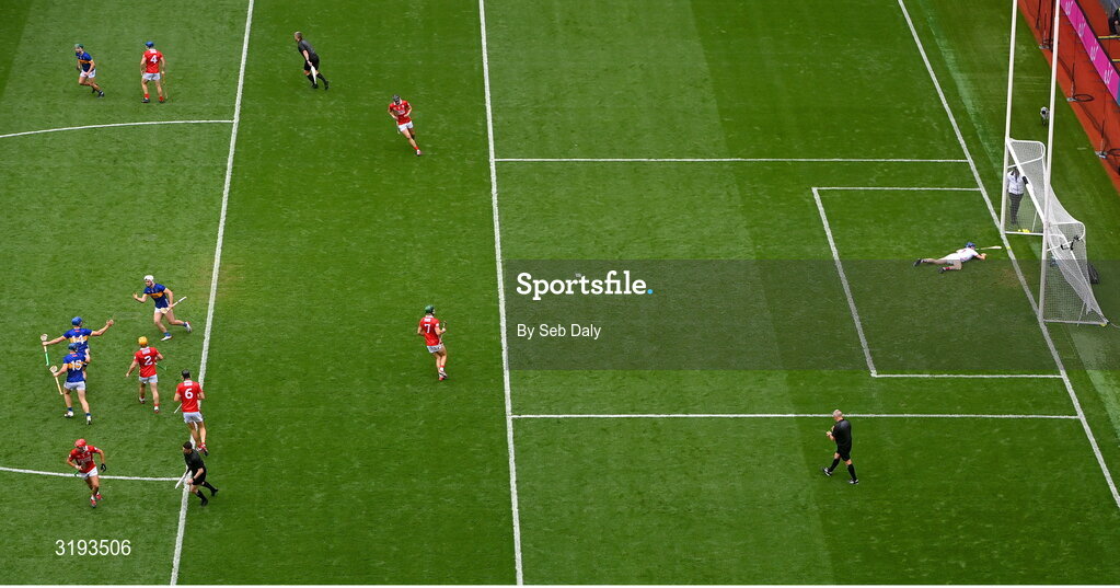 20 July 2025; Darragh McCarthy of Tipperary celebrates after scoring his side's second goal, from a penalty, during the GAA Hurling All-Ireland Senior Championship final match between Cork and Tipperary at Croke Park in Dublin. Photo by Seb Daly/Sportsfile