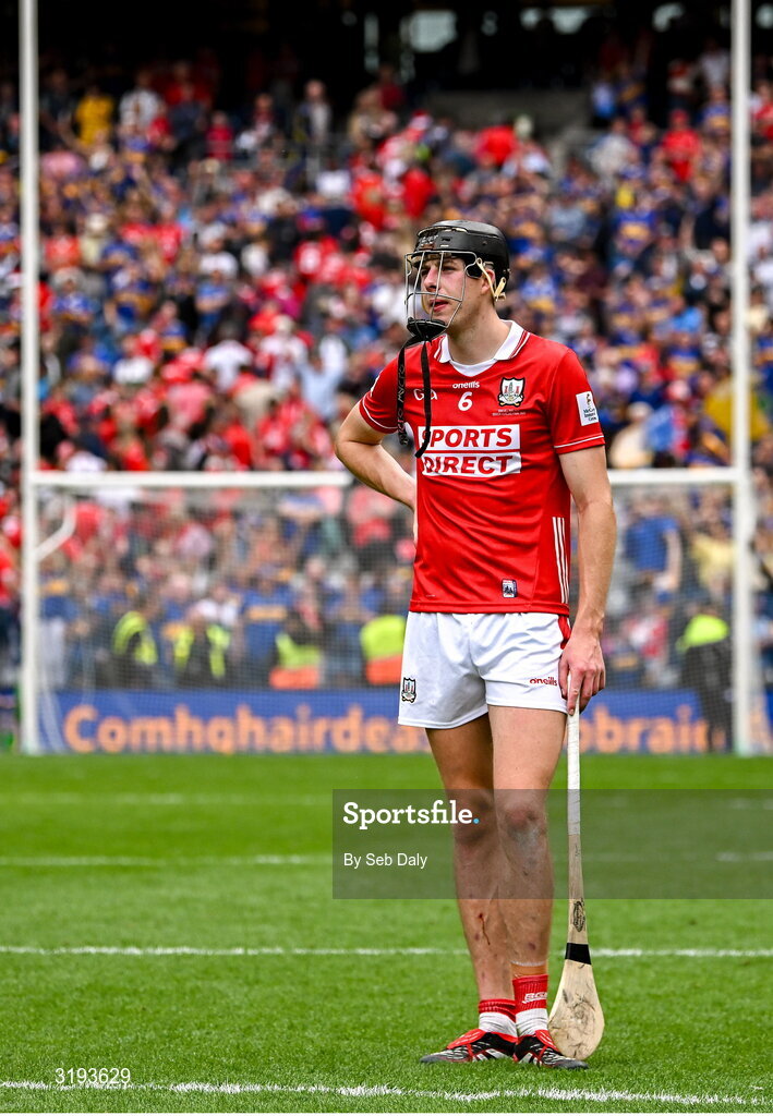 20 July 2025; Robert Downey of Cork after his side's defeat in the GAA Hurling All-Ireland Senior Championship final match between Cork and Tipperary at Croke Park in Dublin. Photo by Seb Daly/Sportsfile