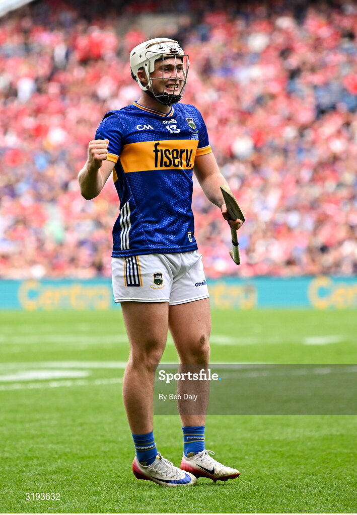 20 July 2025; Darragh McCarthy of Tipperary celebrates during the GAA Hurling All-Ireland Senior Championship final match between Cork and Tipperary at Croke Park in Dublin. Photo by Seb Daly/Sportsfile