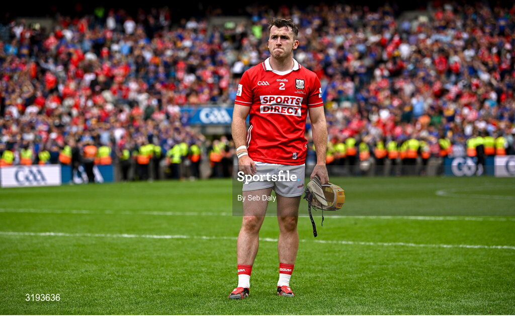 20 July 2025; Niall O'Leary of Cork after his side's defeat in the GAA Hurling All-Ireland Senior Championship final match between Cork and Tipperary at Croke Park in Dublin. Photo by Seb Daly/Sportsfile
