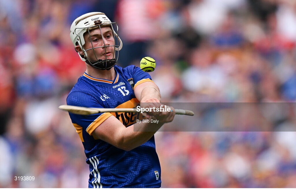 20 July 2025; Darragh McCarthy of Tipperary scores a point during the GAA Hurling All-Ireland Senior Championship final match between Cork and Tipperary at Croke Park in Dublin. Photo by Seb Daly/Sportsfile