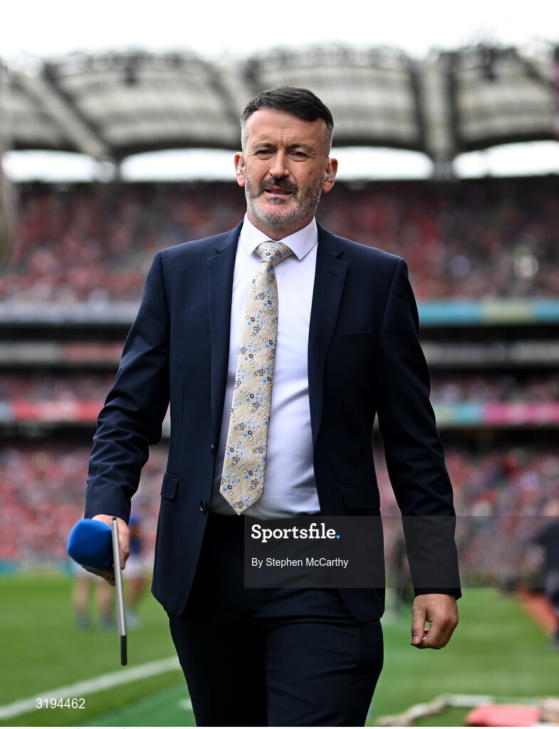 20 July 2025; RTÉ Sport analyst Dónal Óg Cusack during the GAA Hurling All-Ireland Senior Championship final match between Cork and Tipperary at Croke Park in Dublin. Photo by Stephen McCarthy/Sportsfile