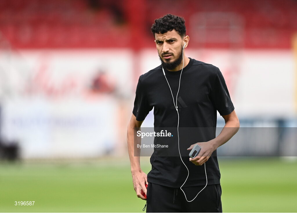 23 July 2025; Abdellah Zoubir of Qarabag walks the pitch before the UEFA Champions League Second Qualifying Round first leg match between Shelbourne and Qarabag FK at Tolka Park in Dublin. Photo by Ben McShane/Sportsfile