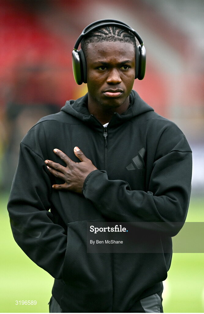 23 July 2025; Emmanuel Addai of Qarabag walks the pitch before the UEFA Champions League Second Qualifying Round first leg match between Shelbourne and Qarabag FK at Tolka Park in Dublin. Photo by Ben McShane/Sportsfile