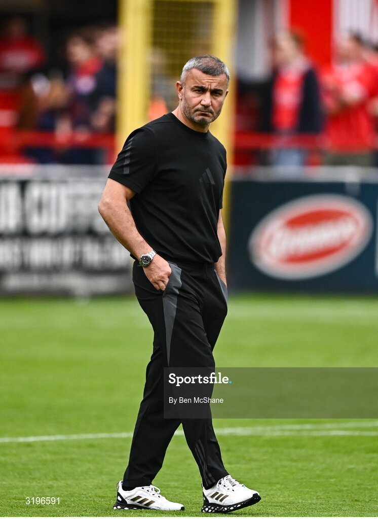 23 July 2025; Qarabag manager Gurban Gurbanov before the UEFA Champions League Second Qualifying Round first leg match between Shelbourne and Qarabag FK at Tolka Park in Dublin. Photo by Ben McShane/Sportsfile