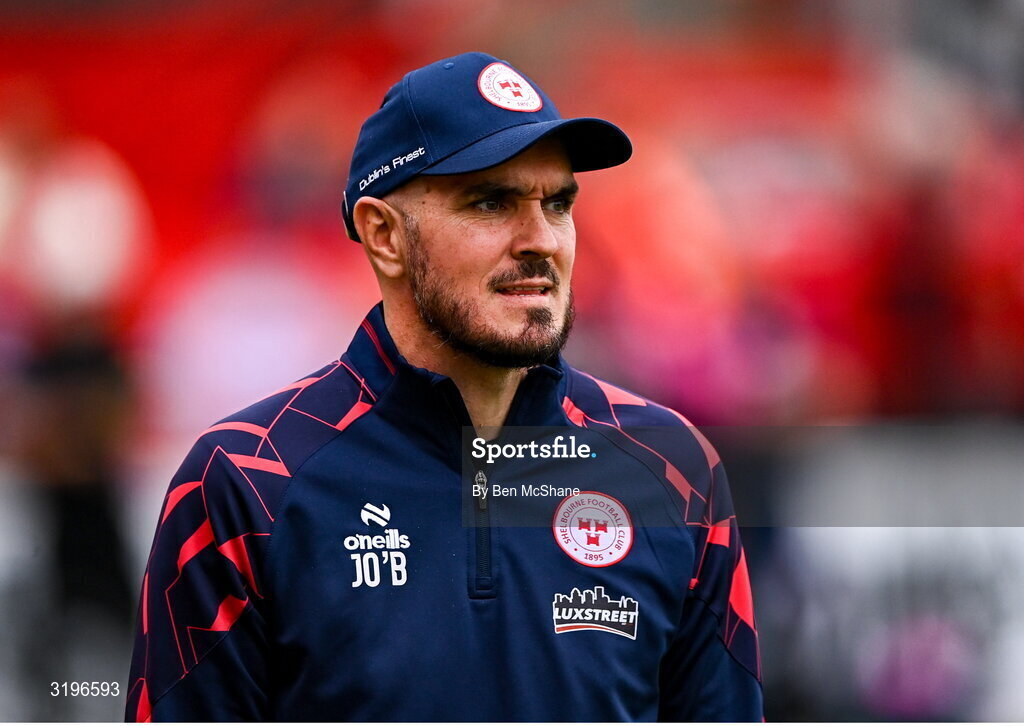23 July 2025; Shelbourne head coach Joey O'Brien before the UEFA Champions League Second Qualifying Round first leg match between Shelbourne and Qarabag FK at Tolka Park in Dublin. Photo by Ben McShane/Sportsfile