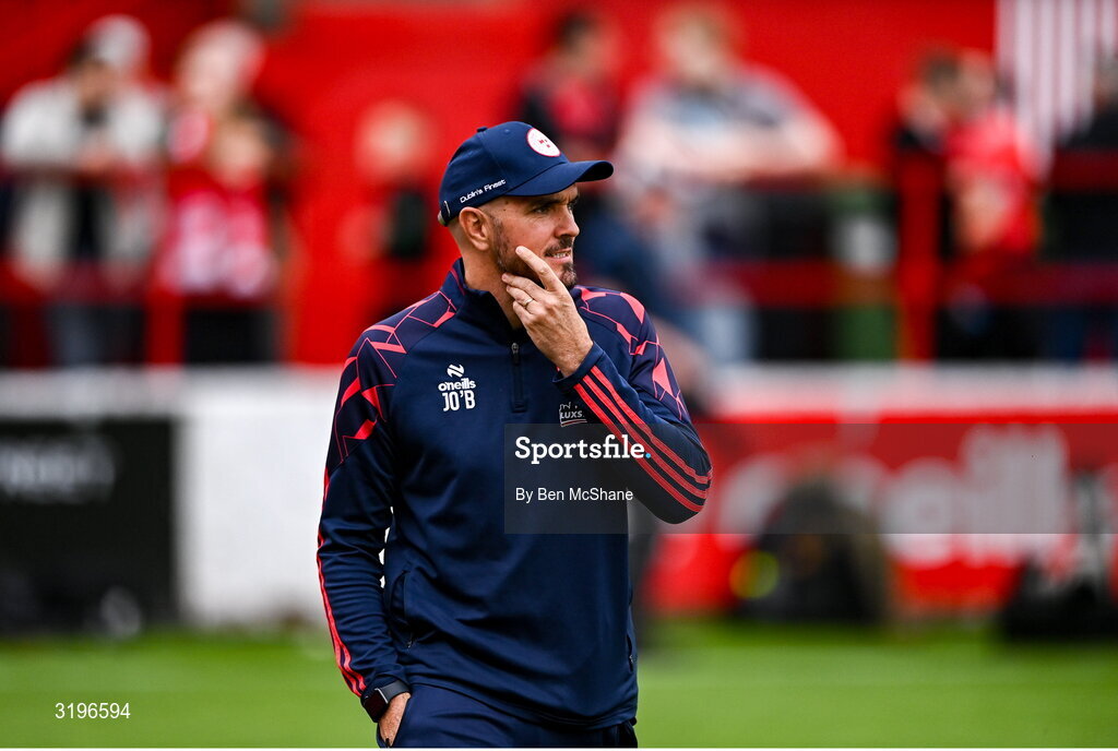 23 July 2025; Shelbourne head coach Joey O'Brien before the UEFA Champions League Second Qualifying Round first leg match between Shelbourne and Qarabag FK at Tolka Park in Dublin. Photo by Ben McShane/Sportsfile