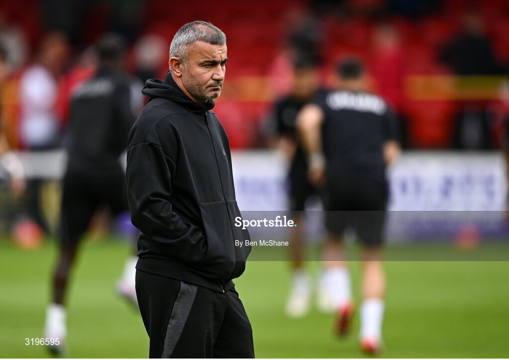 23 July 2025; Qarabag manager Gurban Gurbanov before the UEFA Champions League Second Qualifying Round first leg match between Shelbourne and Qarabag FK at Tolka Park in Dublin. Photo by Ben McShane/Sportsfile