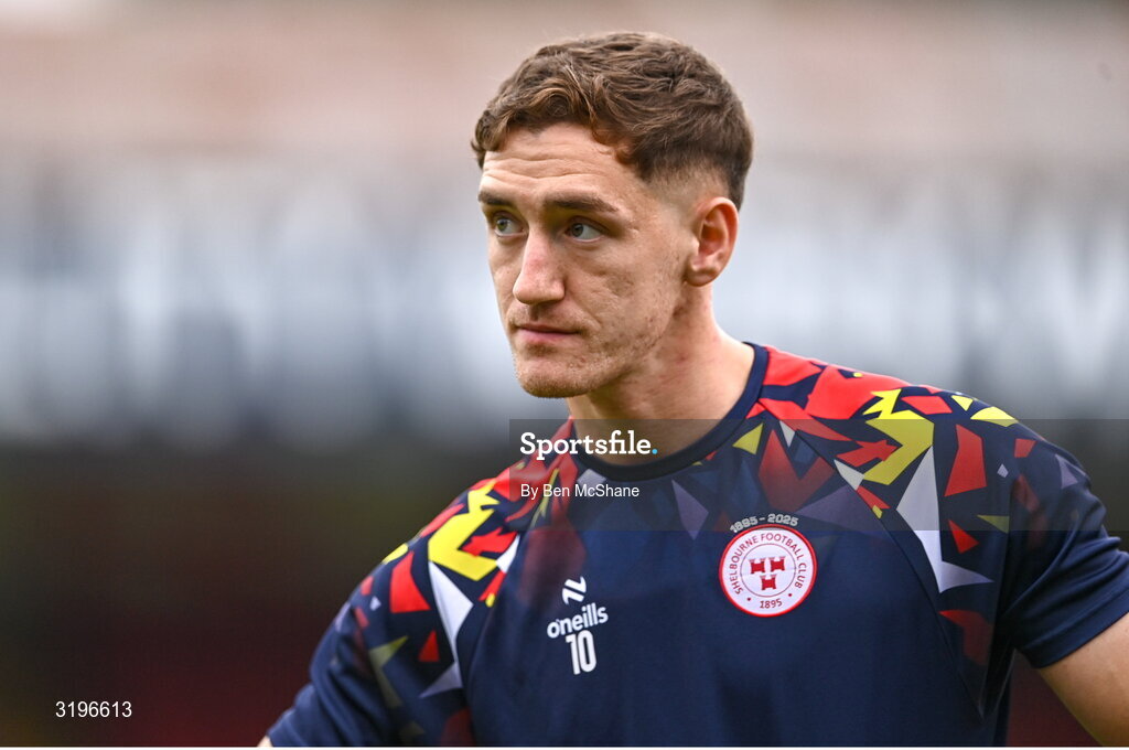 23 July 2025; John Martin of Shelbourne before the UEFA Champions League Second Qualifying Round first leg match between Shelbourne and Qarabag FK at Tolka Park in Dublin. Photo by Ben McShane/Sportsfile