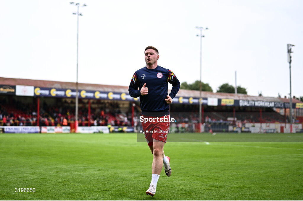 23 July 2025; Kameron Ledwidge of Shelbourne before the UEFA Champions League Second Qualifying Round first leg match between Shelbourne and Qarabag FK at Tolka Park in Dublin. Photo by Ben McShane/Sportsfile
