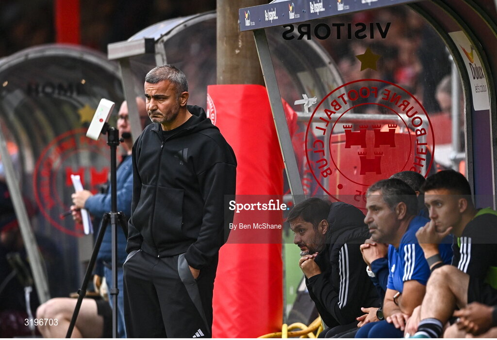 23 July 2025; Qarabag manager Gurban Gurbanov during the UEFA Champions League Second Qualifying Round first leg match between Shelbourne and Qarabag FK at Tolka Park in Dublin. Photo by Ben McShane/Sportsfile