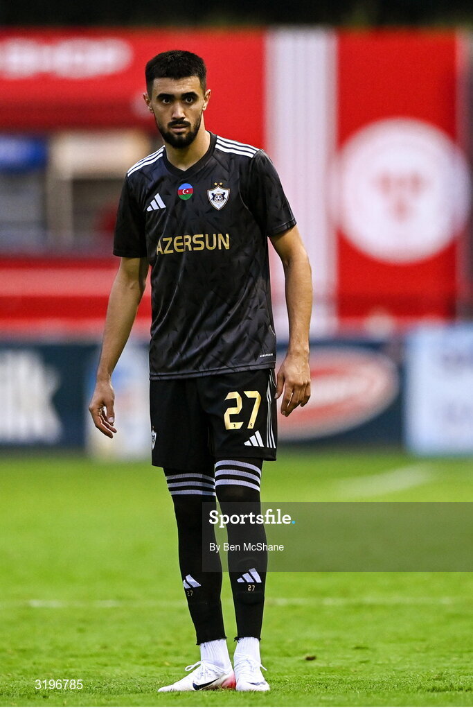 23 July 2025; Tural Bayramov of Qarabag during the UEFA Champions League Second Qualifying Round first leg match between Shelbourne and Qarabag FK at Tolka Park in Dublin. Photo by Ben McShane/Sportsfile