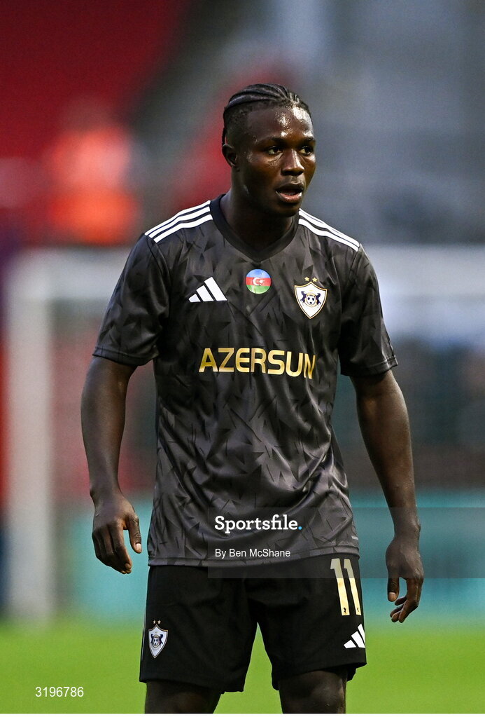 23 July 2025; Emmanuel Addai of Qarabag during the UEFA Champions League Second Qualifying Round first leg match between Shelbourne and Qarabag FK at Tolka Park in Dublin. Photo by Ben McShane/Sportsfile