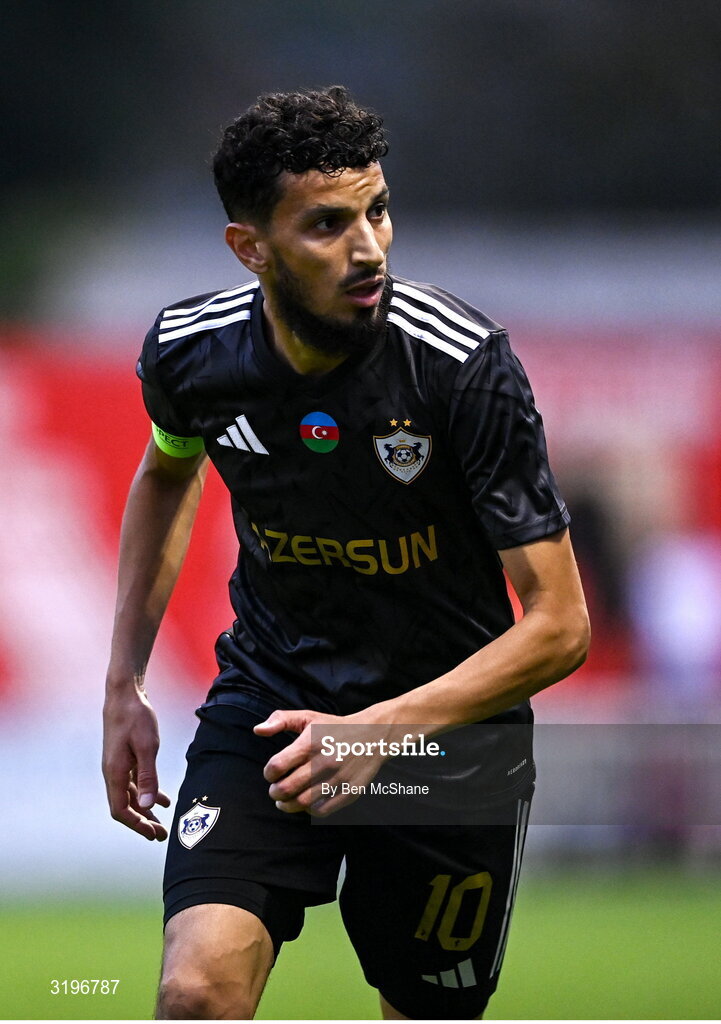 23 July 2025; Abdellah Zoubir of Qarabag during the UEFA Champions League Second Qualifying Round first leg match between Shelbourne and Qarabag FK at Tolka Park in Dublin. Photo by Ben McShane/Sportsfile