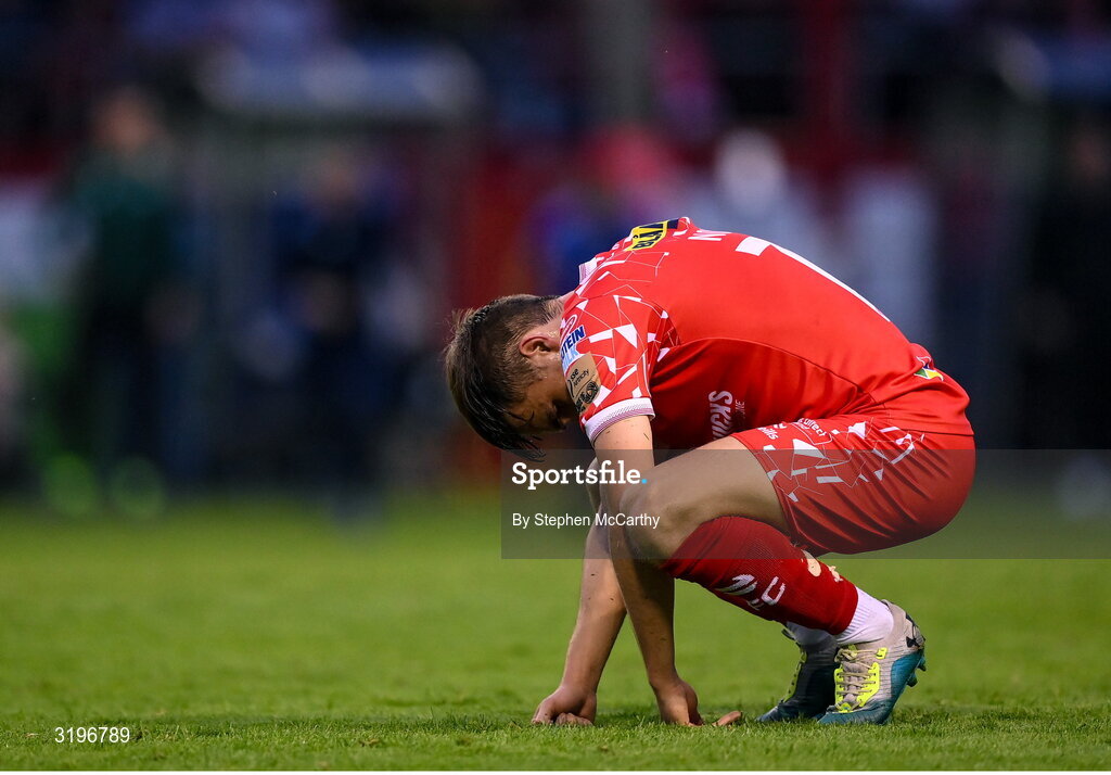 23 July 2025; James Norris of Shelbourne during the UEFA Champions League Second Qualifying Round first leg match between Shelbourne and Qarabag FK at Tolka Park in Dublin. Photo by Stephen McCarthy/Sportsfile