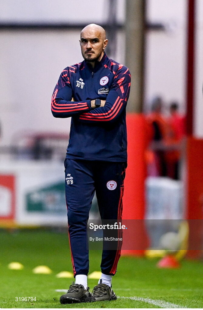 23 July 2025; Shelbourne head coach Joey O'Brien during the UEFA Champions League Second Qualifying Round first leg match between Shelbourne and Qarabag FK at Tolka Park in Dublin. Photo by Ben McShane/Sportsfile