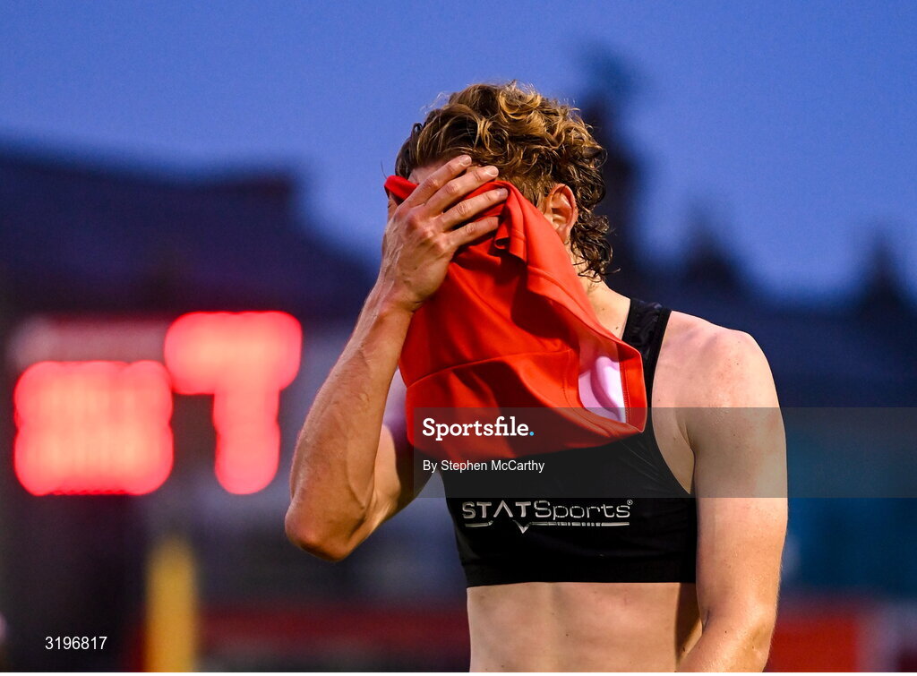 23 July 2025; Harry Wood of Shelbourne dejected after his side's defeat in the UEFA Champions League Second Qualifying Round first leg match between Shelbourne and Qarabag FK at Tolka Park in Dublin. Photo by Stephen McCarthy/Sportsfile