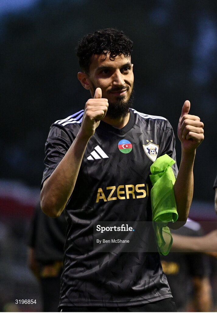 23 July 2025; Abdellah Zoubir of Qarabag after his side's victory in the UEFA Champions League Second Qualifying Round first leg match between Shelbourne and Qarabag FK at Tolka Park in Dublin. Photo by Ben McShane/Sportsfile