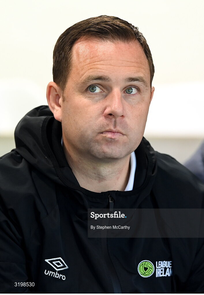 23 July 2025; League of Ireland director Mark Scanlon before the UEFA Champions League Second Qualifying Round first leg match between Shelbourne and Qarabag FK at Tolka Park in Dublin. Photo by Stephen McCarthy/Sportsfile
