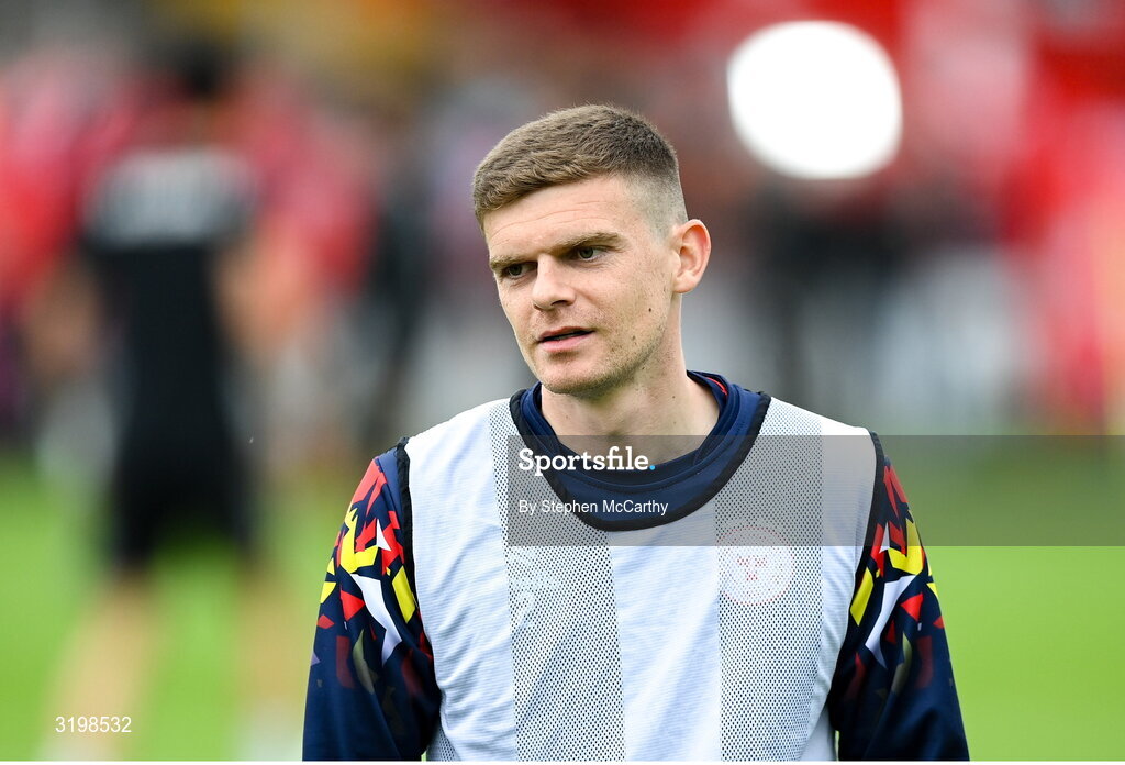23 July 2025; Sean Gannon of Shelbourne before the UEFA Champions League Second Qualifying Round first leg match between Shelbourne and Qarabag FK at Tolka Park in Dublin. Photo by Stephen McCarthy/Sportsfile