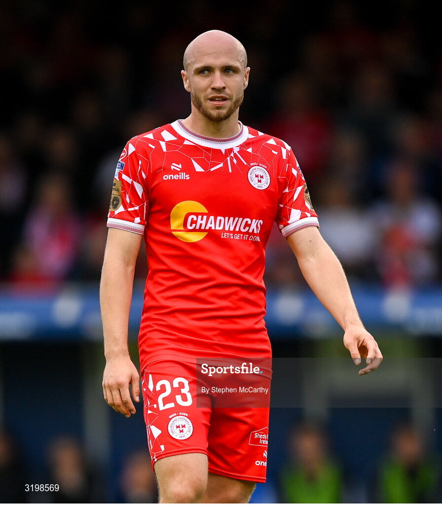 23 July 2025; Kerr McInroy of Shelbourne during the UEFA Champions League Second Qualifying Round first leg match between Shelbourne and Qarabag FK at Tolka Park in Dublin. Photo by Stephen McCarthy/Sportsfile