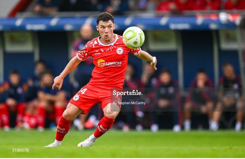 23 July 2025; Ali Coote of Shelbourne during the UEFA Champions League Second Qualifying Round first leg match between Shelbourne and Qarabag FK at Tolka Park in Dublin. Photo by Stephen McCarthy/Sportsfile