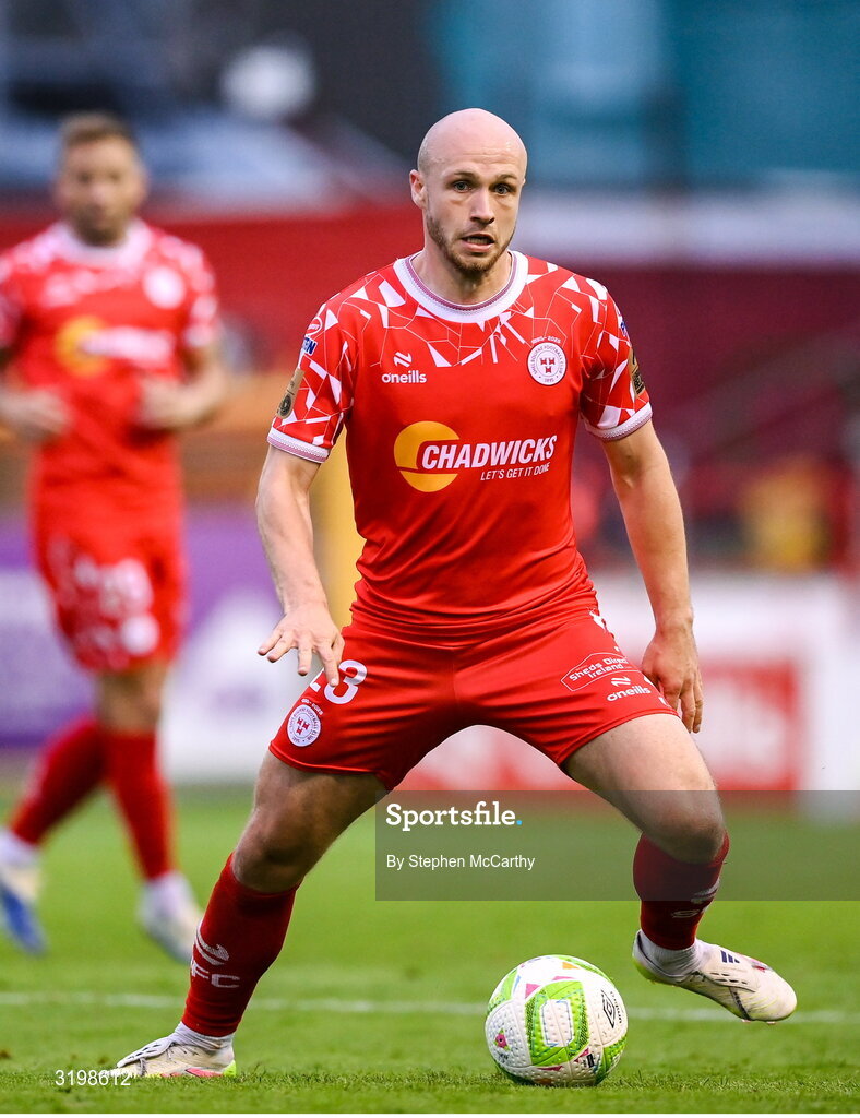 23 July 2025; Kerr McInroy of Shelbourne during the UEFA Champions League Second Qualifying Round first leg match between Shelbourne and Qarabag FK at Tolka Park in Dublin. Photo by Stephen McCarthy/Sportsfile