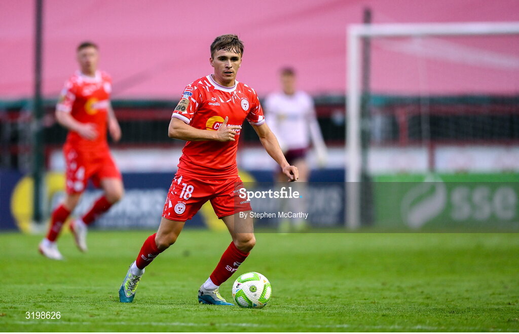 23 July 2025; James Norris of Shelbourne during the UEFA Champions League Second Qualifying Round first leg match between Shelbourne and Qarabag FK at Tolka Park in Dublin. Photo by Stephen McCarthy/Sportsfile